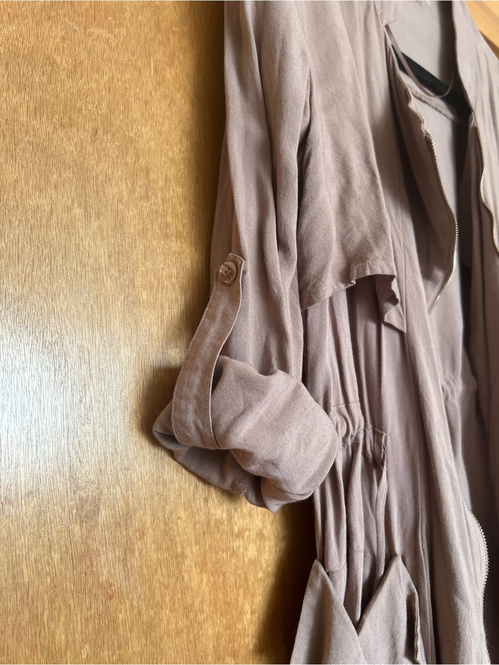 Light Taupe Drawstring Waist Jacket - Picture 5 of 6